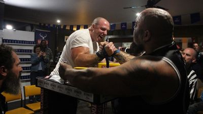 Arm wrestlers Maateiwarangi 'The Beast' Heta-Morris and Lachlan 'The Anvil' Adair compete for Oceanic Title at Deepwater pub