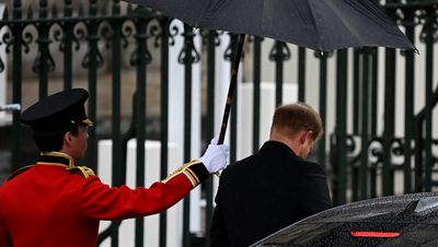 Prince Harry takes his seat at King Charles’s Coronation in Westminster Abbey