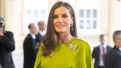 Queen Letizia’s lime green ruched Victoria Beckham dress makes bold style statement at pre-coronation reception