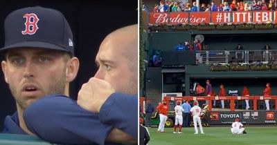 Boston Red Sox stars visibly distressed as fan falls into bullpen during MLB game