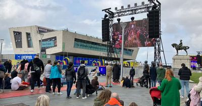Crowds gather inside Eurovision Village for coronation broadcast