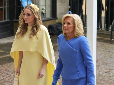 Jill Biden and Finnegan Biden wear Ukrainian flag colours as they celebrate coronation with afternoon tea