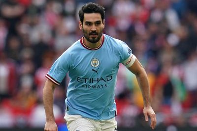 Ilkay Gundogan holds his hands up after penalty miss in City’s win over Leeds