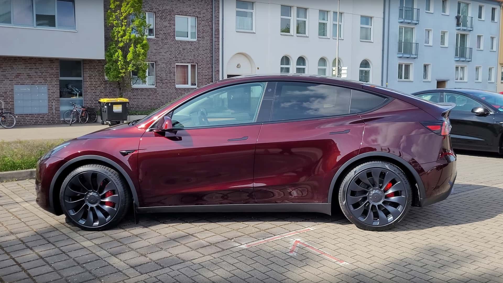 Check Out Midnight Cherry Red Tesla Model Y In Europe:…