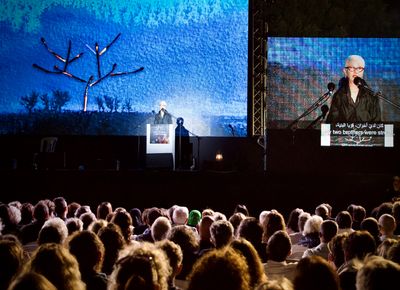 The Palestinians and Israelis embracing peace