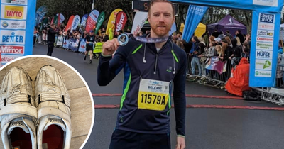 Relay runner aces full Belfast Marathon wearing trainers that 'cost me a tenner'