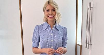 Holly Willoughby looks 'very summery' in 'gorgeous' pale blue shirt dress
