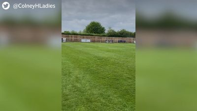 Women’s football team forced to move game because of bouncy castle on pitch