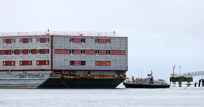 Giant migrant barge arrives in UK waters as it prepares to host 500 asylum seekers