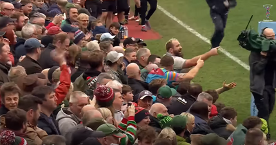 Joe Marler heads into crowd after being sent from field by referee