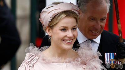 Princess Margaret's grandaughter Lady Margarita Armstrong Jones emulates her grandma's most iconic look as she steps out in perfectly pale pink