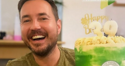 Celtic superfan Martin Compston celebrates 39th birthday with surprise Hoops cake as he continues BBC filming