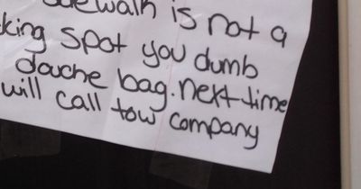 Neighbour leaves aggressive note demanding that 'dumb' driver stops parking on pavement