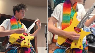 Jacob Collier shows off his custom-made Strandberg electric guitar – which only has five strings