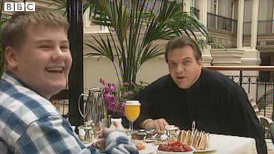 Watch a teenage James Corden look on as his first ever interviewee, Meat Loaf, bangs his head against a table and talks about musicals