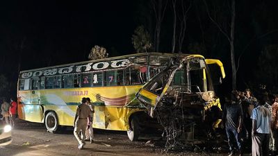 Two killed, 35 injured as two private buses collide on NH 206 in Shivamogga