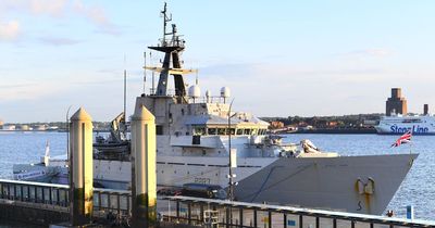 Naval warship HMS Mersey docks in Liverpool for Eurovision