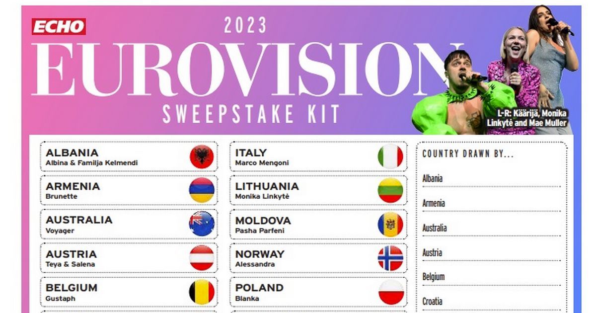 Eurovision 2023 score sheet, sweepstake kit and…