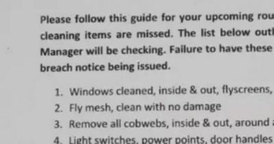 Renter left seething over 'scum' landlord's cleaning inspection checklist