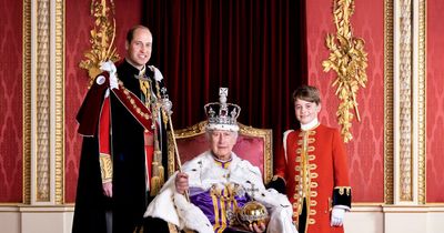 King Charles sits on throne with heirs William and George in historic portraits