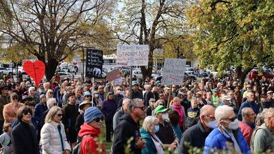 Thousands turn out for 'Stop the Stadium' rally in Hobart seeking end to AFL plan