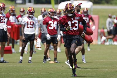 Emmanuel Forbes with an interception on the 1st day of Commanders’ rookie minicamp