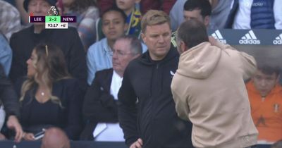 Newcastle boss Eddie Howe shoved by fan in dugout during Leeds United clash