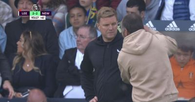 Moment Leeds United fan invades dugout and 'shoves' Newcastle boss Eddie Howe
