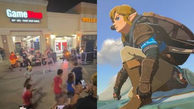 Watch a death metal band start a circle pit outside a GameStop store while people queue for the new Zelda game