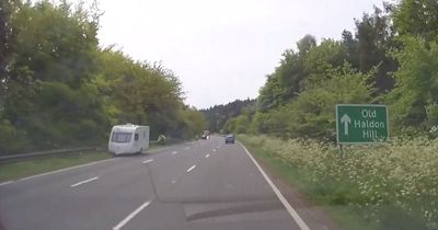 Caravan filmed rolling down West Country road as 'recovery' goes horribly wrong