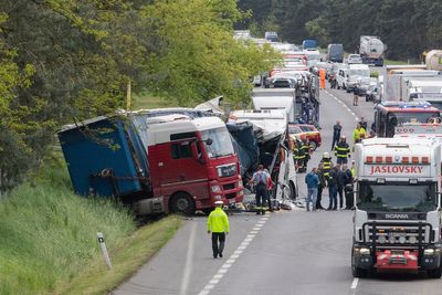 1 dead, 59 injured in in crash between bus and truck in western Slovakia