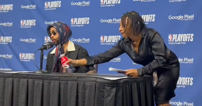 Los Angeles Lakers star has item confiscated in awkward press conference exchange