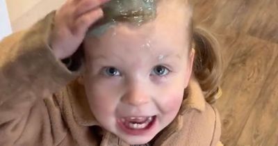 Scots mum in stitches as cheeky toddler smothers head in half a tub of hair gel