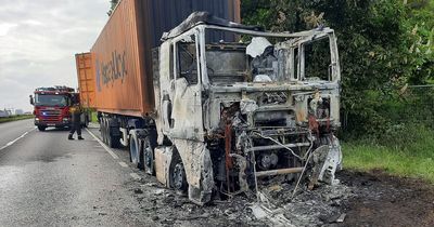 Images show extent of HGV fire that closed A1 for hours