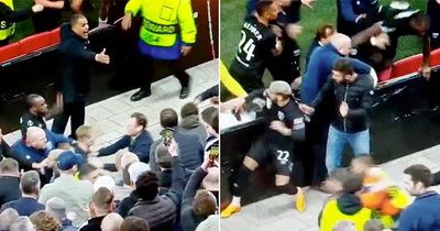 West Ham players clash with football hooligans after diving in crowd to protect families