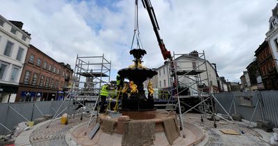 Dumfries town centre fountain craned on to restored base