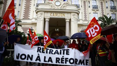 Cannes’s ‘essential workers’ stage Carlton protest as French pension battle hits festival