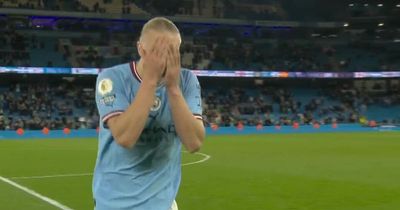 Erling Haaland reacts after winning Premier League title in debut Man City campaign