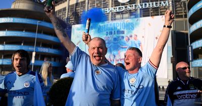 The champagne was already on ice, but the corks were popped ahead of schedule...Manchester City fans ecstatic at title win