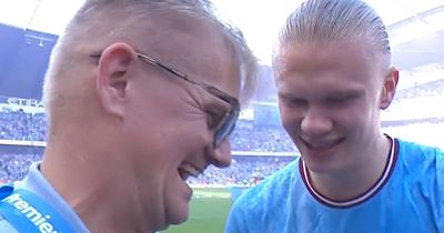 Erling Haaland teases dad Alfie as he outlines Man City title celebration plans