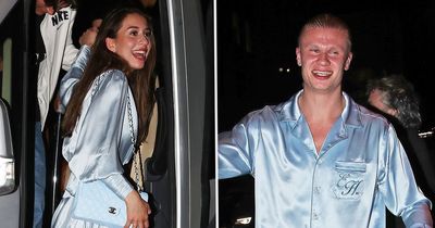 Erling Haaland and girlfriend wear matching pyjamas at all-night Man City title party