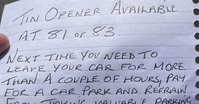 Driver left 'shaken' after 'threatening' handwritten note left on car after parking row