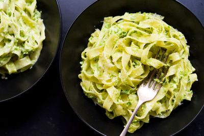 Textural contrast defines this lively springtime asparagus pasta