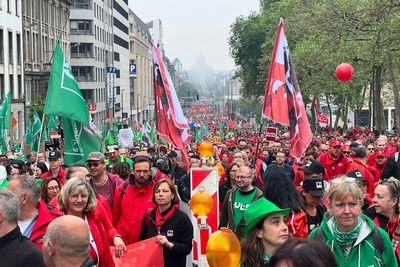 Belgian unions demonstrate in Brussels to demand better worker protection