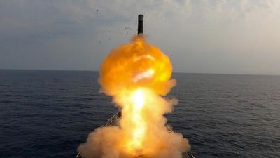 Indian Navy warship INS Mormugao engages sea-skimming supersonic target