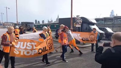 Police detain man after Just Stop Oil activist shoved to ground on Blackfriars Bridge