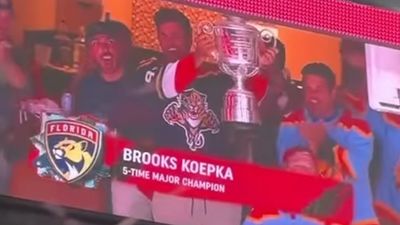 Brooks Koepka Takes Wanamaker Trophy To Florida Panthers Game