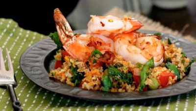 Shrimp and bulgur salad is fresh, wholesome goodness on a plate