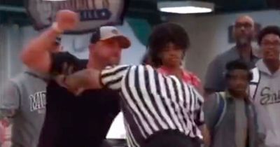 Chaos at youth basketball game as parent throws punches at referee in huge fight