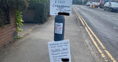 Biker leaves furious note offering £100 reward to find 'b*****d' driver after crash